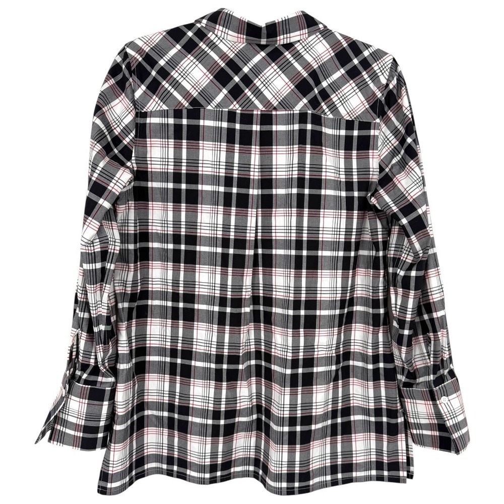 Talbots Plaid Long Sleeve 1/2 Button Popover Blouse Top Sz 10 Wrinkle Resistant - Picture 4 of 12